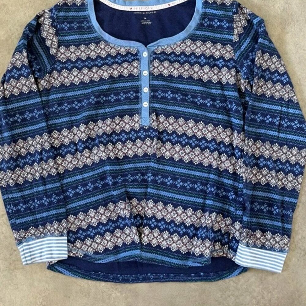 Tommy Hilfiger Knitted Jumper Womens xl Scandi Fair Isle xl henley Blue
